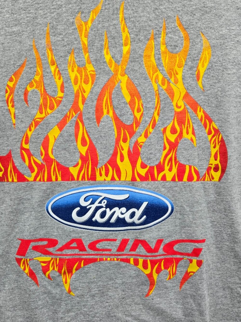 VINTAGE Ford Racing Men Shirt‎ L Gray Flaming 90s Short Sleeve